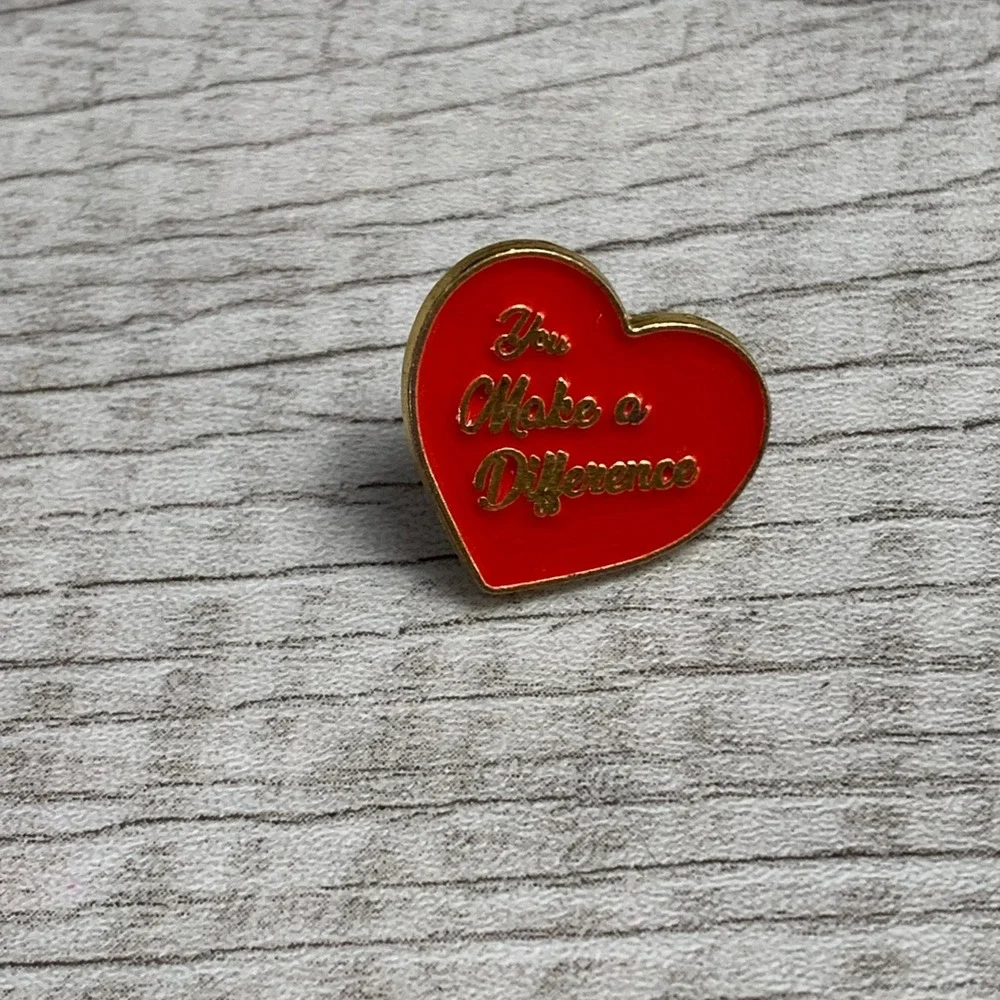 You Make a Difference Red Heart Enamel Pin Gold Tone Inspirational Appreciation